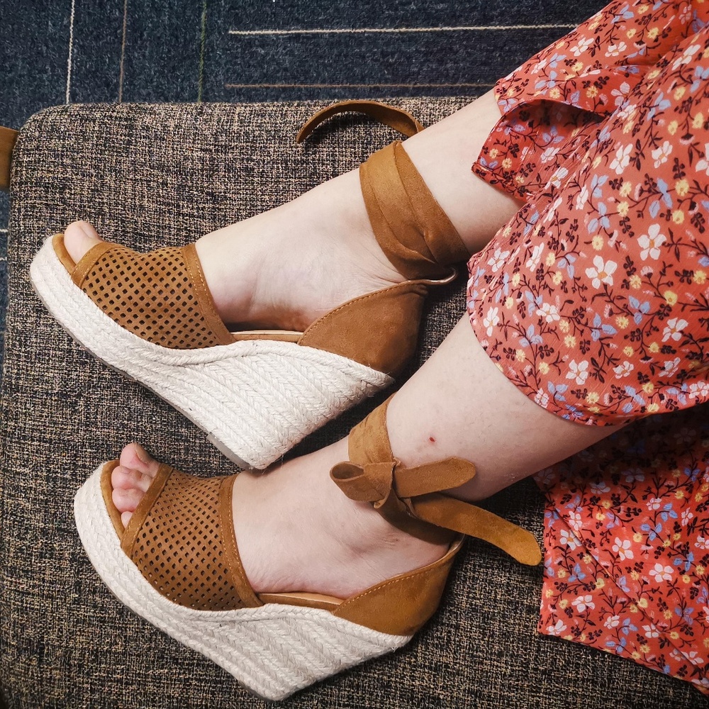 Jolimall Tie Espadrille Wedges Sandals